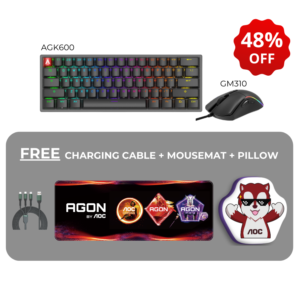 [FREE CABLE + MOUSEMAT + PILLOW] AOC ONLINE EXCLUSIVE Gamers Essentials Bundle (Gaming Keyboard + Gaming Mouse)