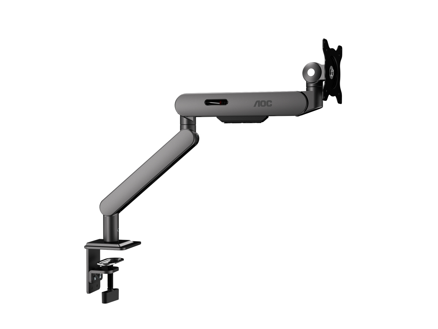 AOC AM406G (Grey) C-Clamp and Grommet Desk-Mount Single Monitor Arm - for monitors 17"-40" and weight 4 to 12kg with 1.5cm to 8cm desk surface thickness