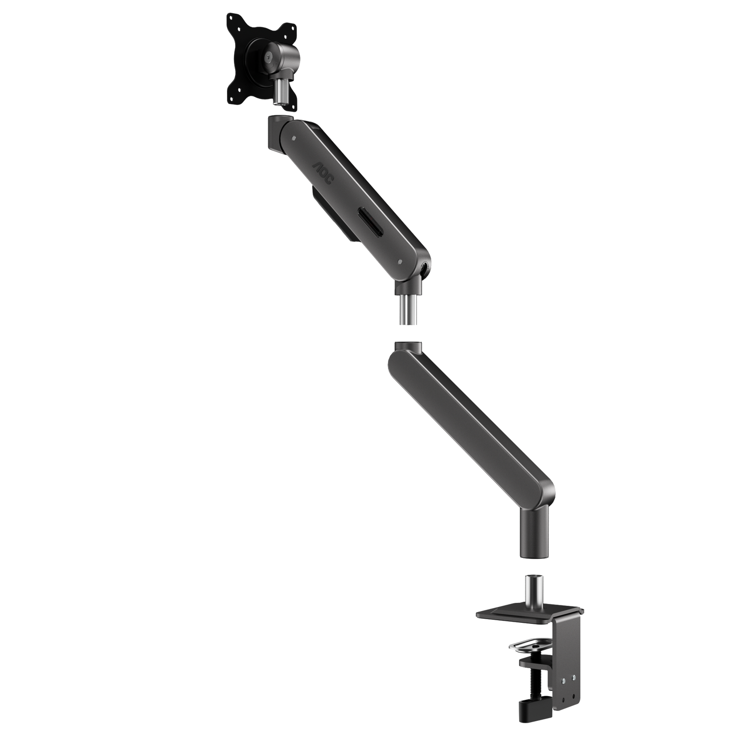 AOC AM406G (Grey) C-Clamp and Grommet Desk-Mount Single Monitor Arm - for monitors 17"-40" and weight 4 to 12kg with 1.5cm to 8cm desk surface thickness