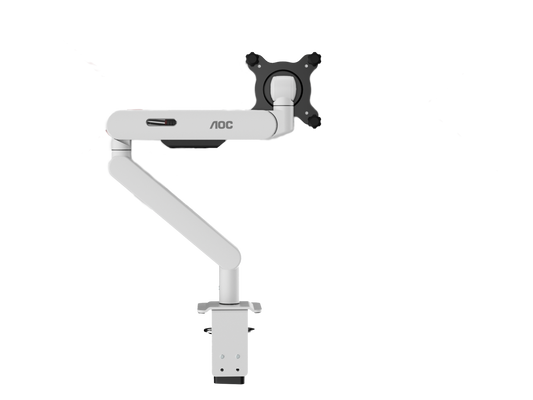 AOC AM406W (White) C-Clamp and Grommet Desk-Mount Single Monitor Arm - for monitors 17"-40" and weight 4 to 12kg with 1.5cm to 8cm desk surface thickness